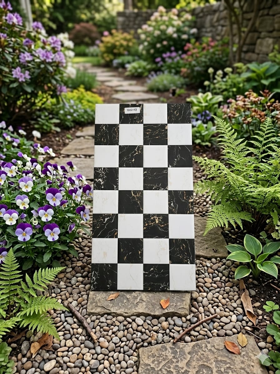 Carrelage Damier Effet Marbre Noir & Blanc – Réf. 1092-1G8