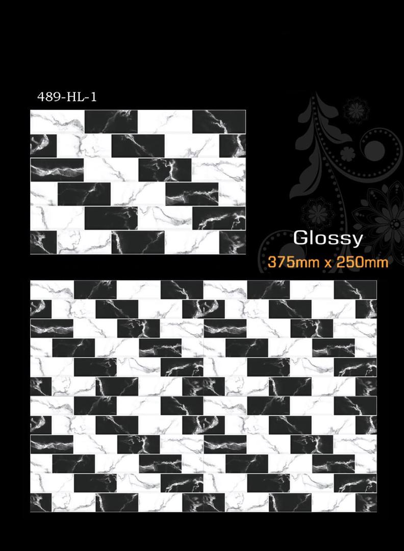 489-HL-1 – Carreau mural effet mosaïque Noir & Blanc Marbre Brillant