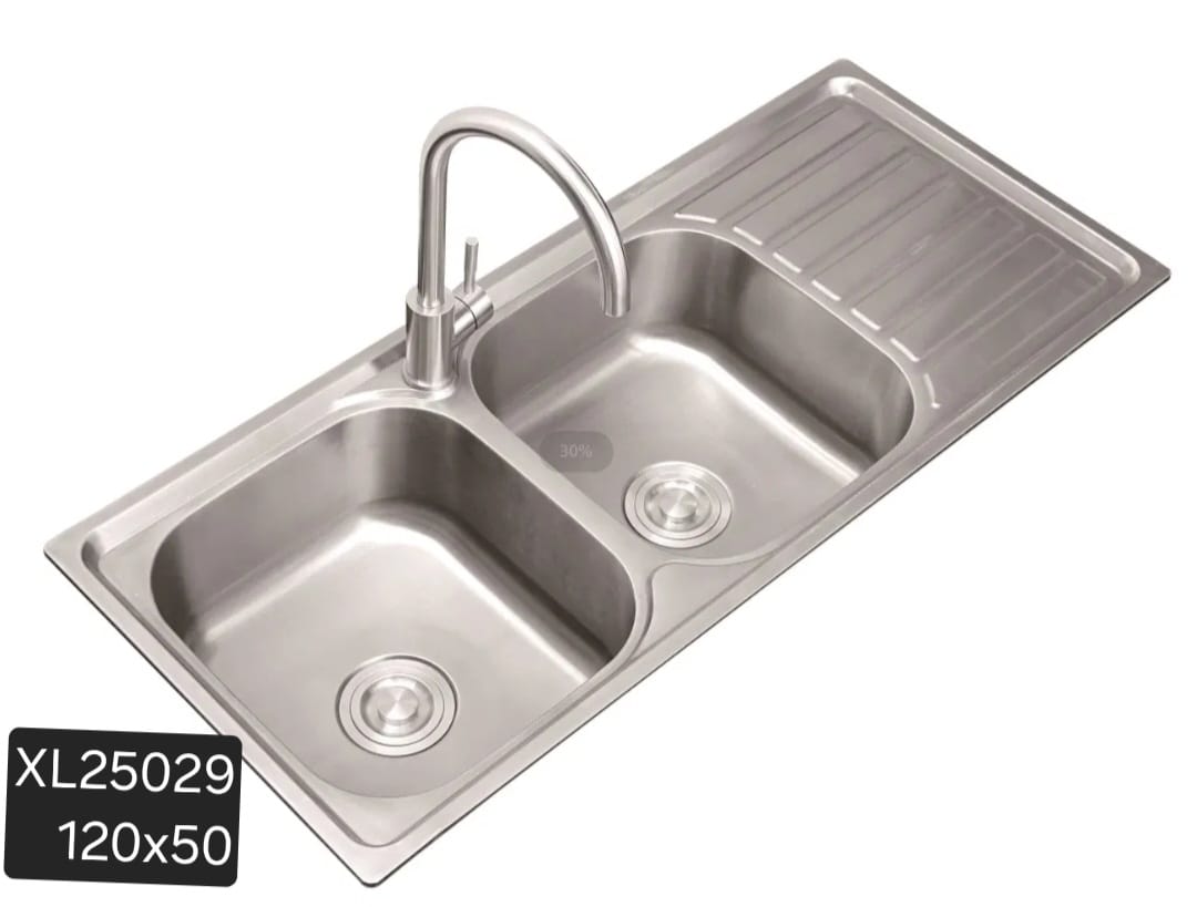 Évier de cuisine double bac avec égouttoir SILVER