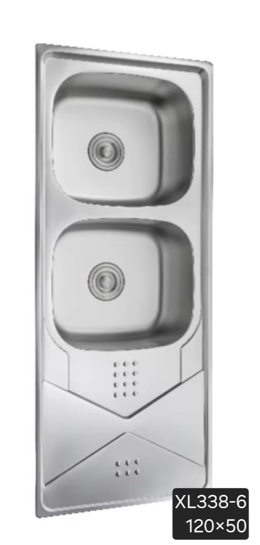 Évier de cuisine double cuve géométrique  STAINLESS STEEL (Finition Inox Satiné).