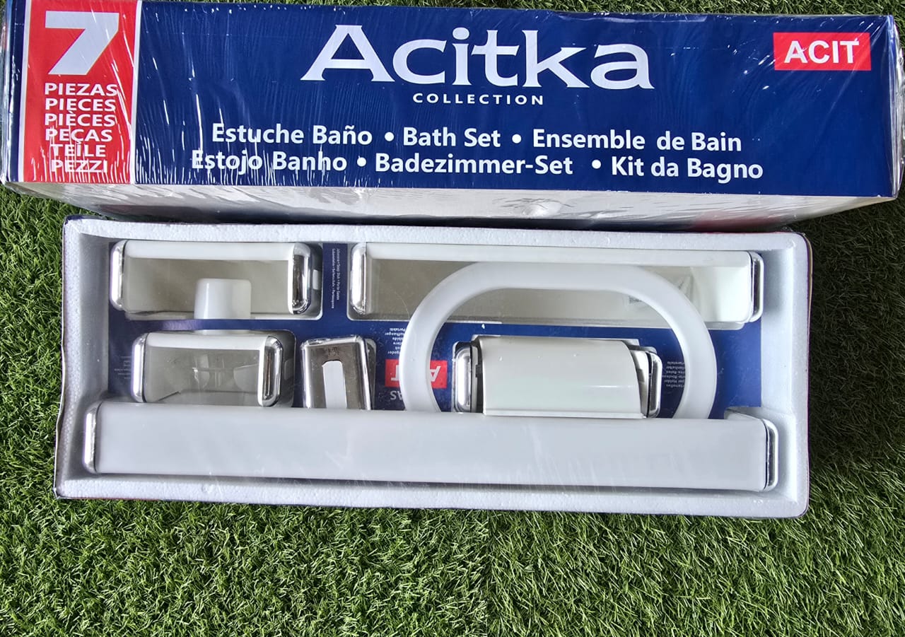 Kit d'accessoires de salle de bain 7 pièces – Blanc et Chrome