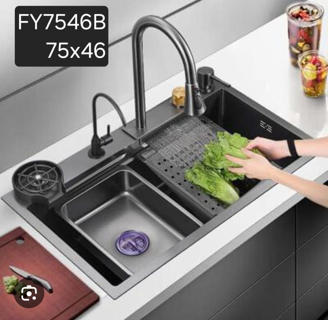 Évier de cuisine multifonction cascade gris anthracite (Modèle FY7546B)